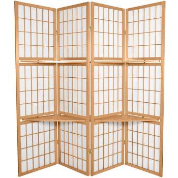 Oriental Furniture 5.5' Tall Window Pane with Shelf Room Divider 4 Panels Natural