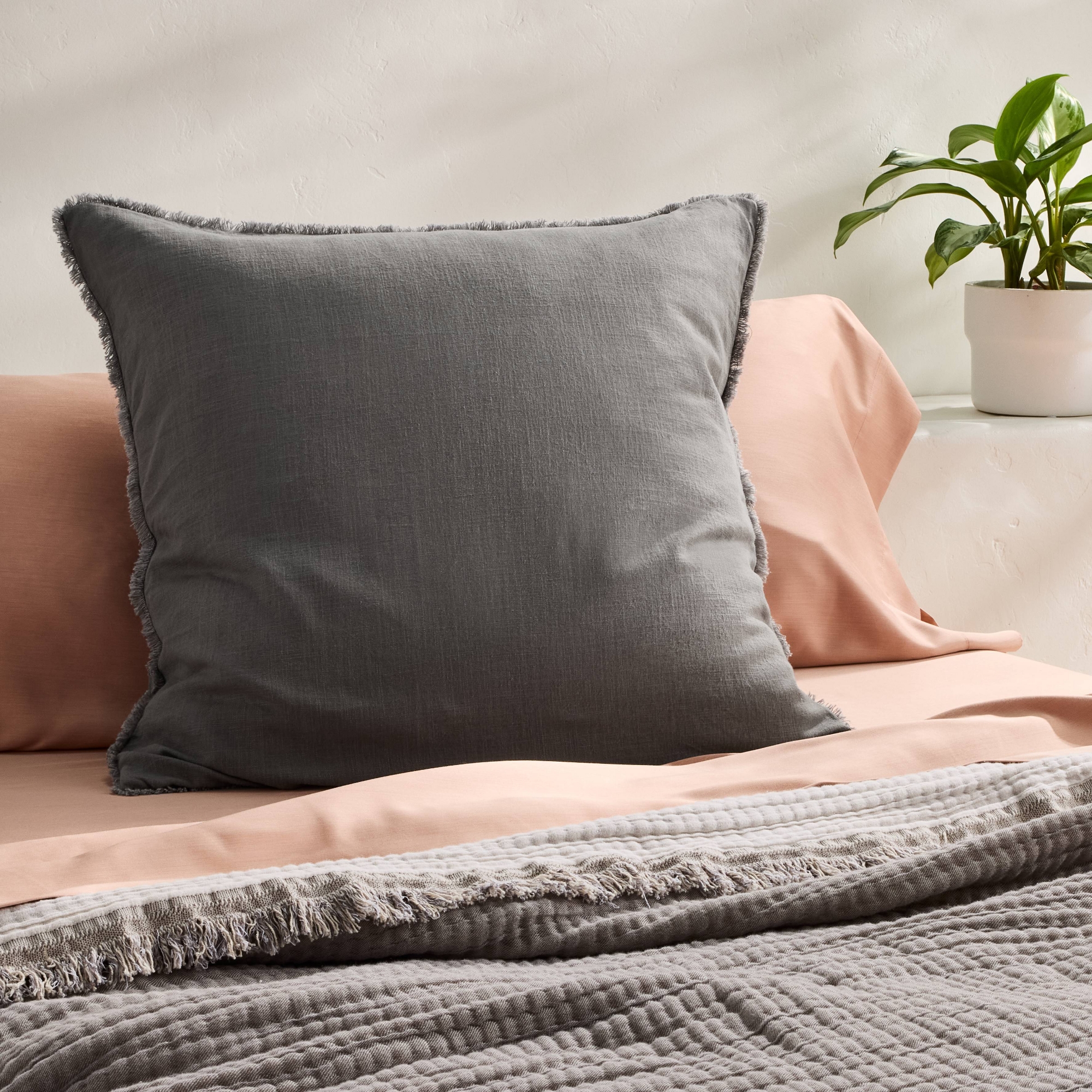 Euro Heavyweight Linen Blend Throw Pillow Dark Gray - Casaluna™