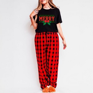Simply Sage Market Women's Merry Checkered Mistletoe Pajama Set - 1 of 4
