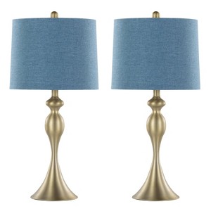 LumiSource (Set of 2) Ashland 27" Contemporary Metal Table Lamps Gold Metal with Moroccan Blue Textured Slub Linen Shade from Grandview Gallery - 1 of 4