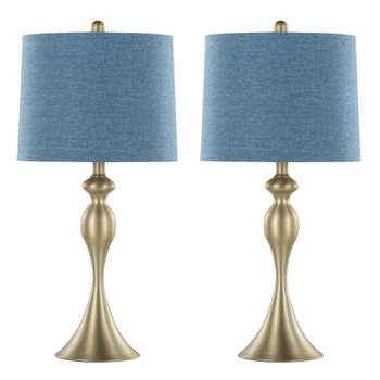 LumiSource (Set of 2) Ashland 27" Contemporary Metal Table Lamps Gold Metal with Moroccan Blue Textured Slub Linen Shade from Grandview Gallery