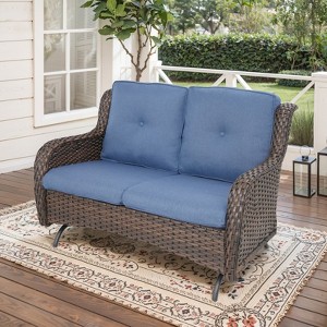 POCASSY 52" Wide Outdoor Loveseat, Rocking Glider All Weather Wicker Patio Gliding Loveseat with Deep Seat for Porch Balcony and Backyard - 1 of 4