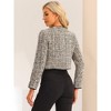 INSPIRE CHIC Women's Elegant Contrast Piping Round Neck Button Front Long Sleeve Tweed Blazer - 4 of 4