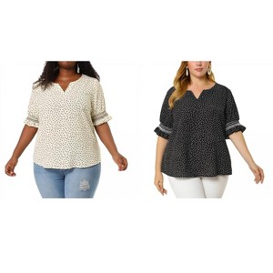 Women's Plus Size 2 Pieces Floral Boho Polka Dots Short Sleeve Cute Smocked Spring Blouses - Agnes Orinda - 1 of 4