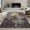Boho Chenille Washable Area Rug with Distressed Damask Print, Non-Slip TPR Backing, Stain Resistant Carpet for Living Room, Bedroom, Entryway - 2 of 4