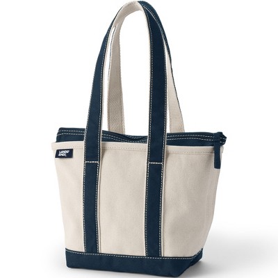 Lands' End Zip Top Long Handle Canvas Tote Bag
