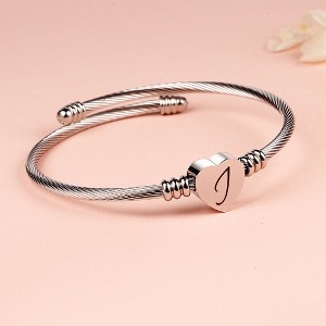 Twisted Steel Heart Cable Initial Bracelet - 1 of 4
