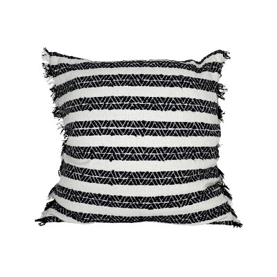 18x18 Inch Hand Woven Southwest Geo Outdoor Pillow Black Polyester