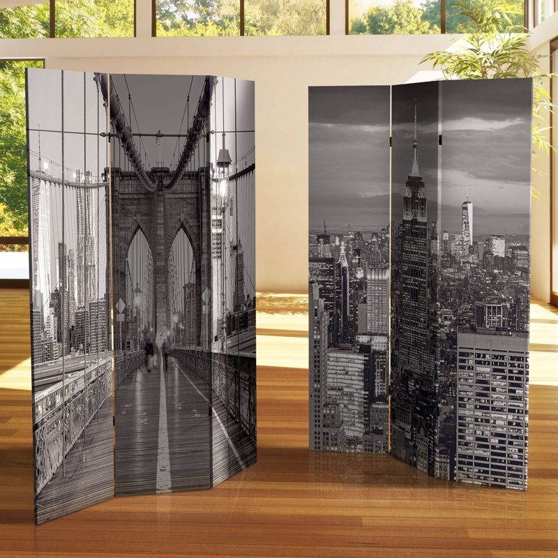 6&#34; Double Sided New York Bridge Canvas Room Divider Gray - Oriental Furniture, 6 of 8
