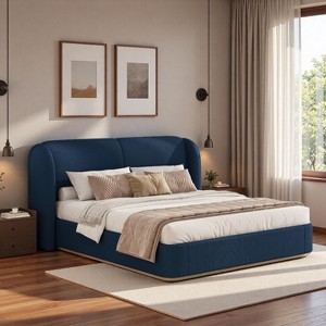 Christopher Knight Home Modern Boucle Upholstered Platform Bed with Headboard and Wing Side - 1 of 4