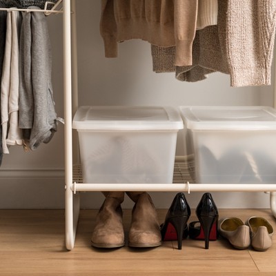 White Portable Metal Garment Rack with Wood Shelf