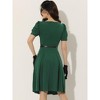 Allegra K Women's Elegant Work Belted Boat Neck Short Sleeve Midi Dresses - 4 of 4