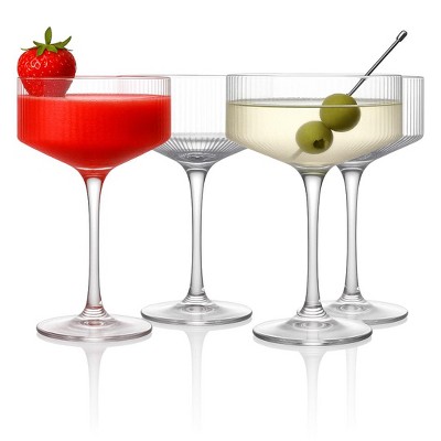 Clear Ribbed Martini Coupe Glasses 9.5oz