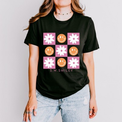 Simply Sage Market S.W.Smiley Retro Smiley Face Short Sleeve Tee - XL - Black