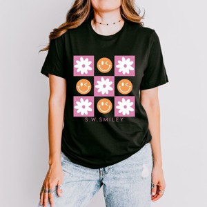 Simply Sage Market S.W.Smiley Retro Smiley Face Short Sleeve Tee - XL - Black - 1 of 4