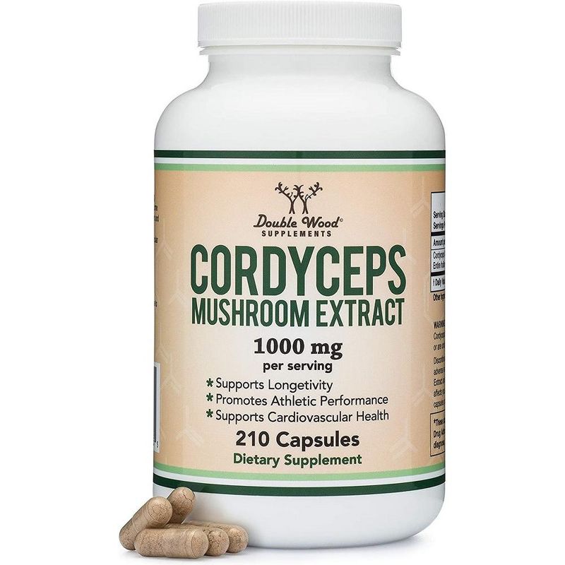Cordyceps Mushroom Extract - 210 x 500 mg capsules by Double Wood Supplements - Supports Cardiovascular Health, 1 of 4