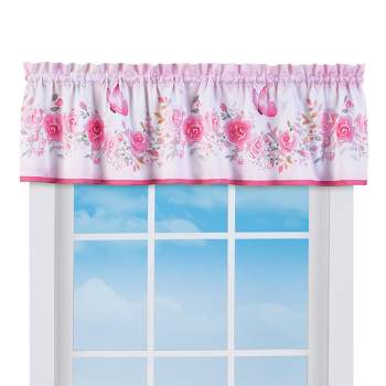 Collections Etc Pink Roses Garland & Butterflies Window Valance Curtains
