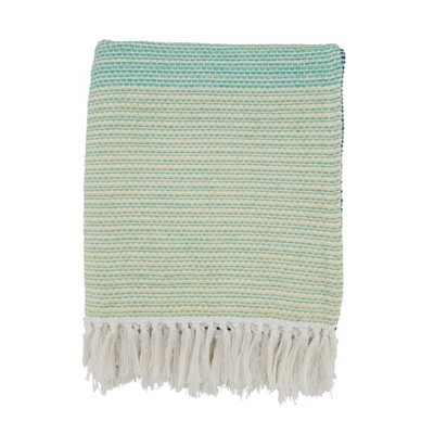 50"x60" Blue and White Cotton Color Block Throw Blanket