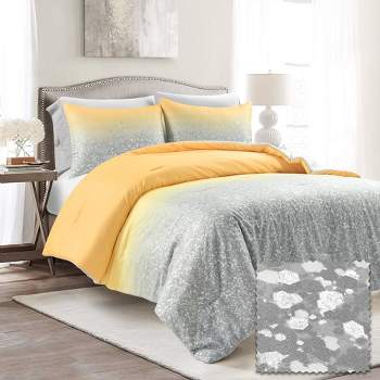 Glitter Ombre Metallic Print Comforter Yellow/Gray 5Pc Set Full/Queen