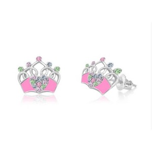 Chanteur Hypoallergenic Kids Jewelry Accessories Crown Pink CZ White Gold Palladium Plating Stud Earrings Surgical Titanium Posts - 1 of 1