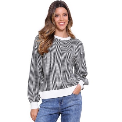 INSPIRE CHIC Women's Crew Neck Contrast Long Lantern Sleeve Casual Tops
