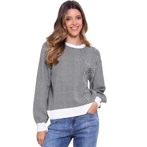 INSPIRE CHIC Women's Crew Neck Contrast Long Lantern Sleeve Casual Tops - 1 of 4