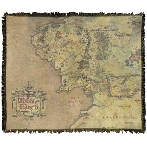 Lord Of The Rings Middle Earth Map Blanket 50"x60" Woven Tapestry - 1 of 4