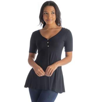 24seven Comfort Apparel Womens Short Sleeve Tunic Top with Button Detail