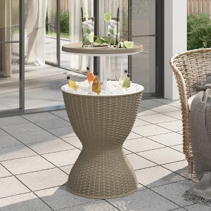 vidaXL 3-in-1 Ice Cooler Table Light Brown Polypropylene - 1 of 4