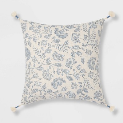 Oversized Reversible Linen Square Throw Pillow with Frayed Edges Blue -  Threshold™ designed with Studio McGee