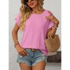 Coolmee Womens Summer Ruffle Short Sleeve Tops Crewneck Hollow Out T Shirts Casual Blouses - 3 of 4