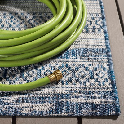 Navy and Gray Rectangular Synthetic Indoor/Outdoor Rug