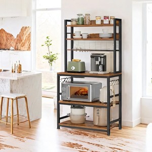 Hutch Bakers Rack with Power Outlet, 14 Hooks Microwave Stand, Adjustable Coffee Bar , Kitchen Storage Shelf, 15.7 x 31.5 x 66.9 Inches - 1 of 4