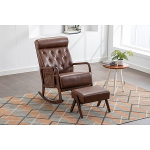 NicBex Rocking Chair with Ottoman Mid Century Modern Upholstered Fabric Accent Chair Armchair with Thick Padded Cushion Glider Rocker Chair, Brown PU - 1 of 4