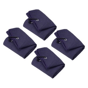 Unique Bargains Microfiber Super Absorbent Waffle Pattern Tri-Fold Golf Towels with D Hooks 4 Pcs 20"x16" - 1 of 4