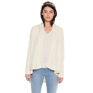 JENNIE LIU Women's 100% Pure Cashmere 4-ply Cable-knit Drape-front Open Cardigan Sweater - 1 of 3