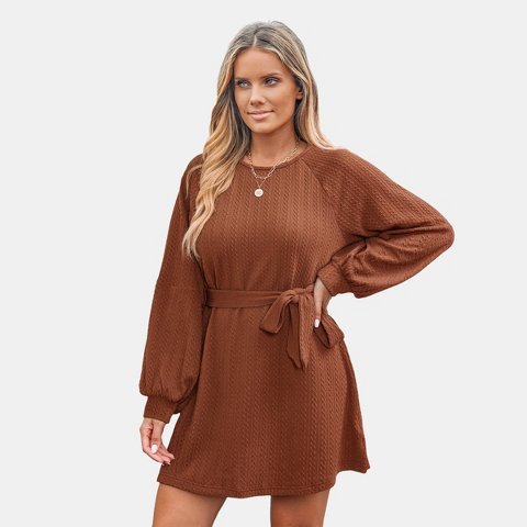 Женские платья Cupshe Women's Cable Knit Sweater Dress with Tie Belt-L-Orange