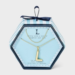 14K Gold Dipped Cubic Zirconia Duo Initial Multi-Strand Necklace - A New Day™ Gold - 1 of 4