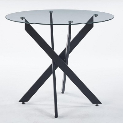 NicBex Modern 35.43" Round Coffee Table with Glass Top and Cross Metal Legs for Living Room and Bedroom