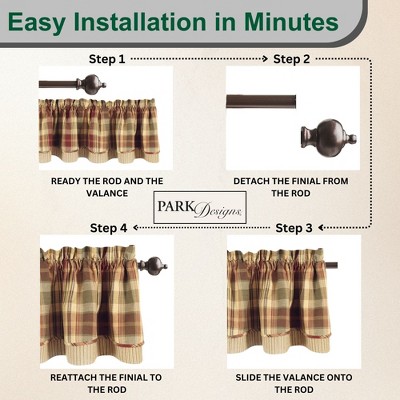 Red and Tan Plaid Cotton Rod Pocket Valance