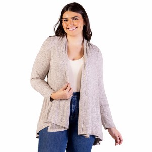 24seven Comfort Apparel Plus Size Open Front Long Sleeve High Low Cozy Cardigan - 1 of 4