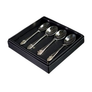 Stainless Steel Tea Spoon with Rose Patten on The Top, Set of 4 - 1 of 2