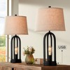 360 Lighting Marcel Industrial Table Lamps 24 1/4" High Set of 2 Black with USB Port LED Nightlight Burlap Drum Shade for Bedroom Living Room Desk - 2 of 4