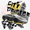 City Drifter Race Car With Flag And Clock Tower Adult Long Sleeve Hoodie - 2 of 2