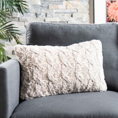 Stone and Natural Chunky Knit Rectangular Throw Pillow