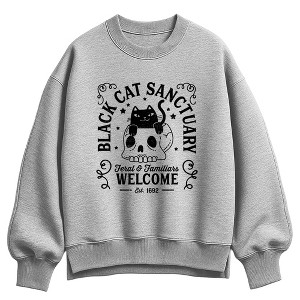Women's Instant Message Black Cat Sanctuary Oversized Fleece Crew