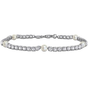 EVERLY JEWELRY | Sterling Silver 5 3/8 CT TGW Created White Sapphire And 4 - 4.5 MM White Freshwater Cultured Pearl Bracelet - 1 of 4