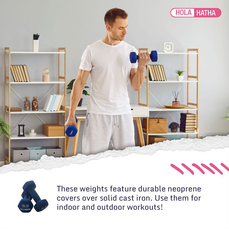 HolaHatha Neoprene Coated Hex Dumbbell Weight Training Home Gym Equipment Set with 2, 3, & 5 Pound Fitness Hand Weights and Storage Organization Rack, 4 of 7