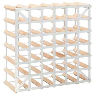 Beige Pinewood and Steel 42-Bottle Wine Rack