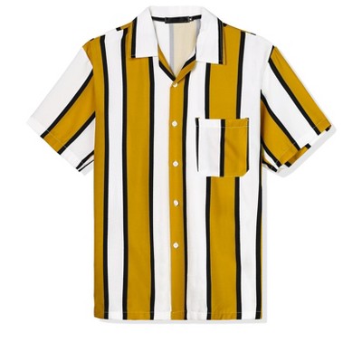 Lars Amadeus Men's Summer Striped Shirts Short Sleeves Button Down Beach Color Block Shirt